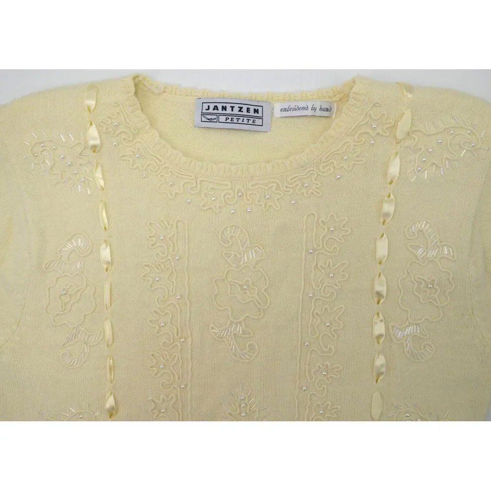 Vintage Jantzen Women's Sweater Petite M‎ Embellished w/ Beads Ribbons